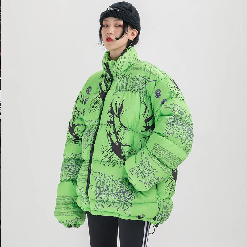 Парки с принтом и стоячим воротником для мужчин женщин уличные модные толстые