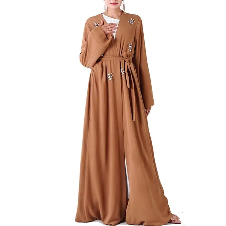Light tan cardigan Abaya Kimono Muslim Hijab Dress Women Abayas Caftan Marocain Kaftan Robe Femme Dubai Tesettur Elbise Turkish Islamic Clothing - Цвет: Light tan cardigan
