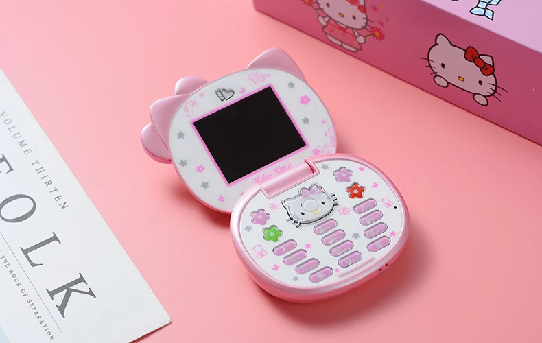 Милый мини-телефон hello kitty для девочек K688+ четырехдиапазонный флип-мобильный телефон с мультяшками разблокированный детский мини-телефон с двумя sim-картами