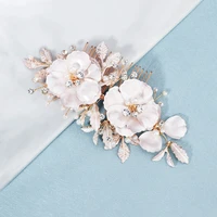 beautiful flower pearl comb elegant big metal leave high quality women girls headpiece wedding jewelry for bride