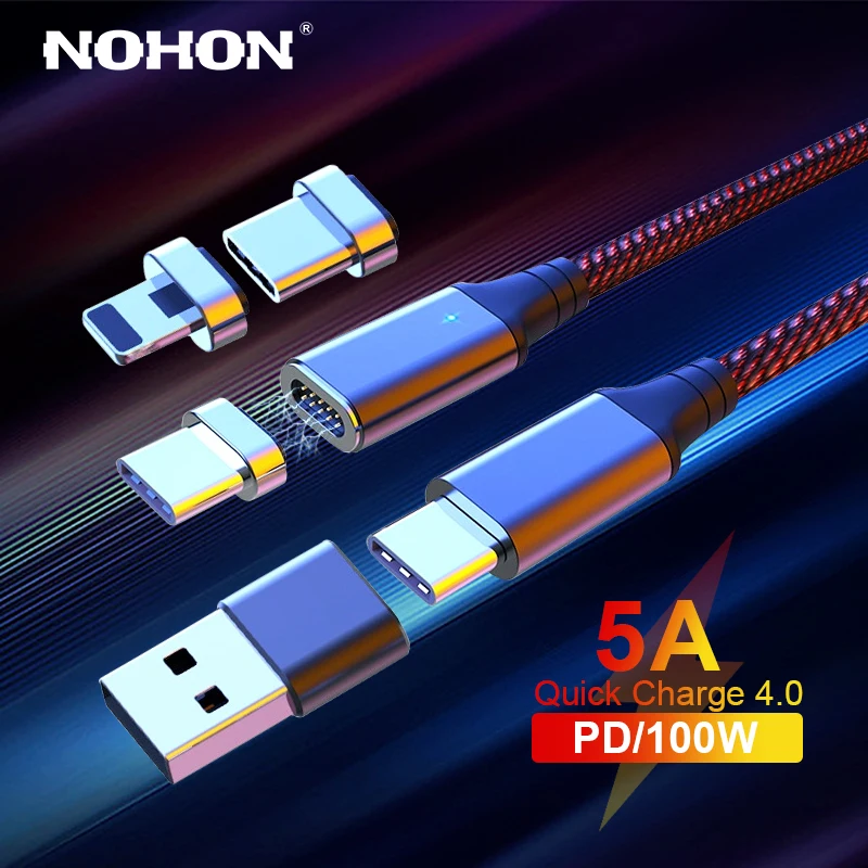 

Nohon Magnetic USB Cable 5A 100W Super Fast Charging Cable for MacBook Pro Type C to USB Data Sync Adapter Micro USB Cargador