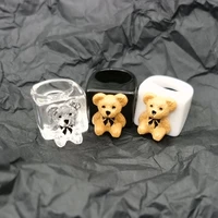 acrylic bears rings creative personality diy black white resin hand made cute sweet korean style finger ring jewelry wholesale