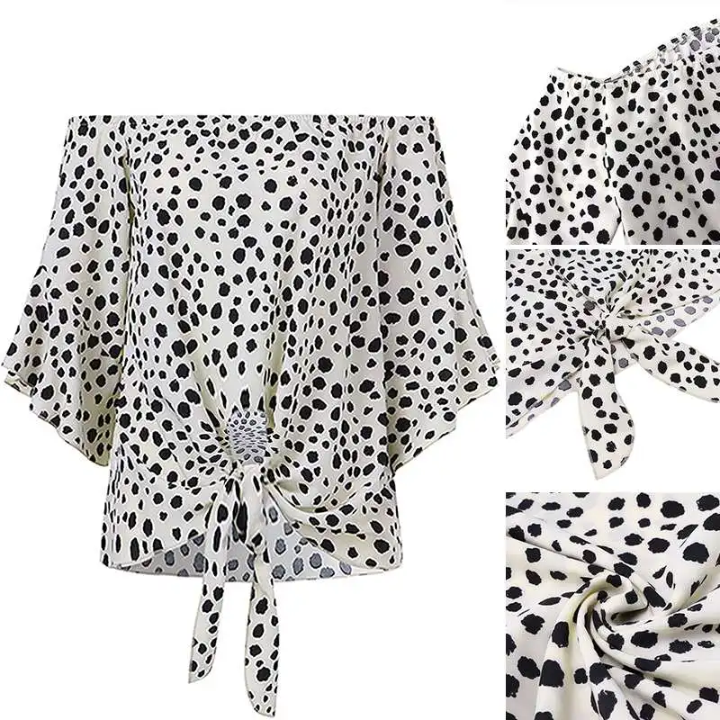 Женская туника с открытыми плечами Летняя Сексуальная рубашка в горошек размера