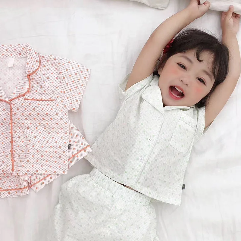 

Girl Boys Pajamas Sets 2Pcs/Sets 2021 Vintage Spring Summer Cotton Nightwear Homewear Sleepwear Underwear Children Clothing