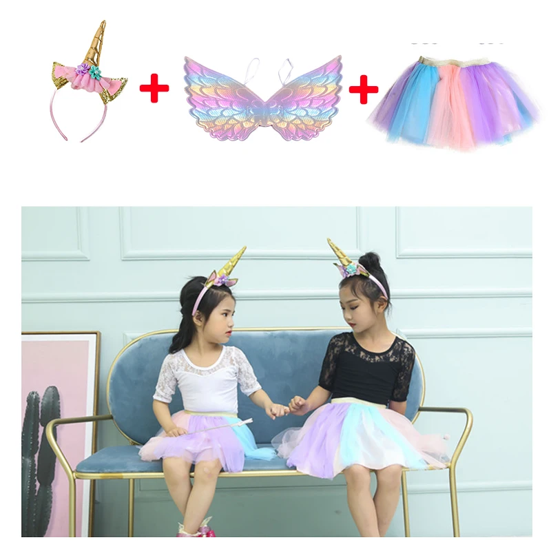 Костюм единорога для маленьких девочек юбка повязка на голову костюм в виде