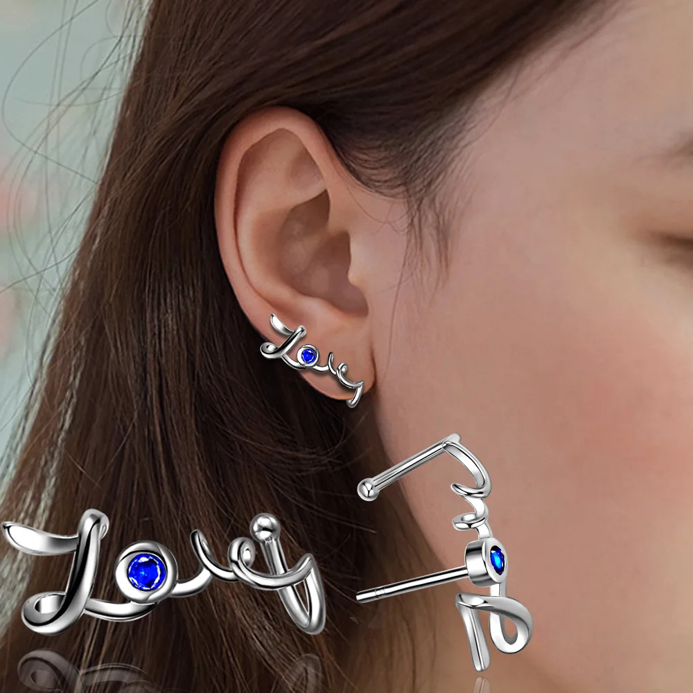 Новые модные английские буквы люблю кольцо шпильки серьги для женщин серебро