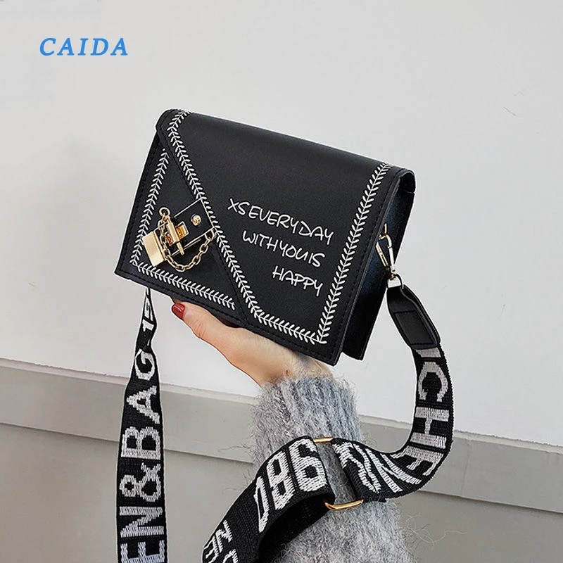 

CAIDA 2020 New Popular High-end Wide Shoulder Strap Messenger All-match PU Female Bag Lady Handbag