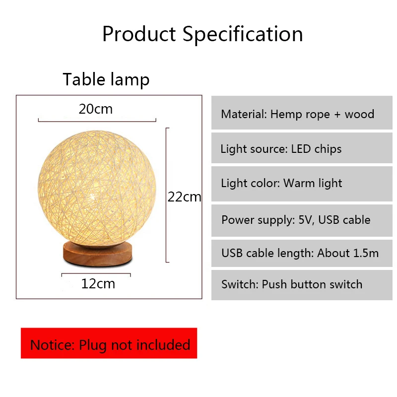 

USB Led Table Lamps Bedside Lamp Bedroom Rechargeable Desk Lamp Rattan Ball Night Light Birthday Christmas Gift Lampara De Mesa