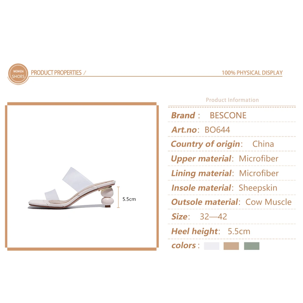 

BESCONE Women's Slipper Fashion Elegant Summer Outdoor Handmade Ladies Slippers Leisure Concise Strange Style Shoes Women BO644