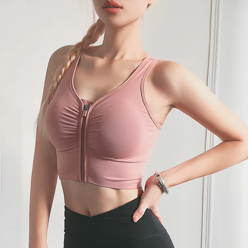 Женский спортивный бюстгальтер на молнии размера плюс, укороченный топ для бега, фитнеса, бюстгальтер для йоги и тренажерного зала, мягкий спортивный супер пуш-ап спортивный бюстгальтер, ударопрочный Топ