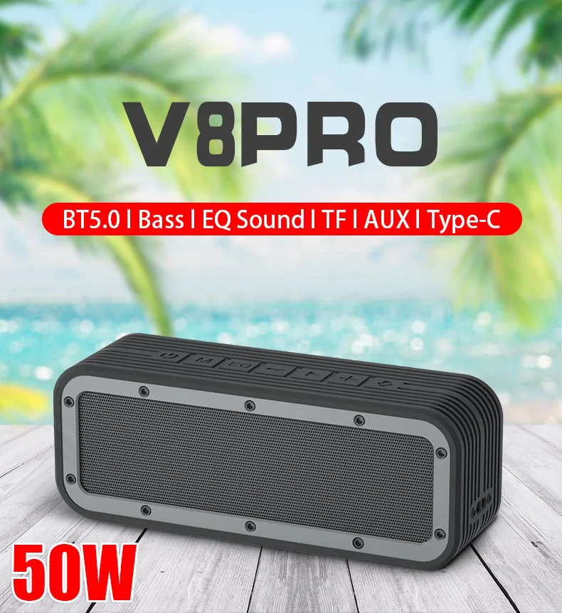 

50W Portable Bluetooth Speaker High Power Bass Subwoofer Waterproof Outdoor Speakers Boombox AUX TF Hifi Loudspeaker Music Box