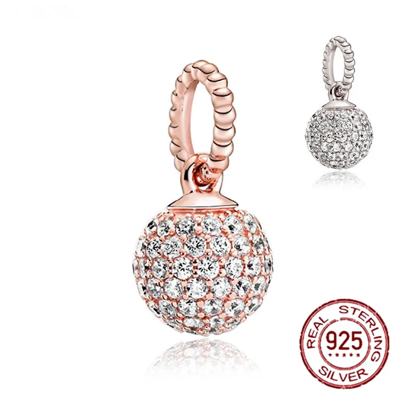 

New Hot Sale 925 Sterling Silver Pavé Gemstone Ball Pendant Golden Pendant Suitable For Pandora Bracelet DIY Jewelry Making Lady