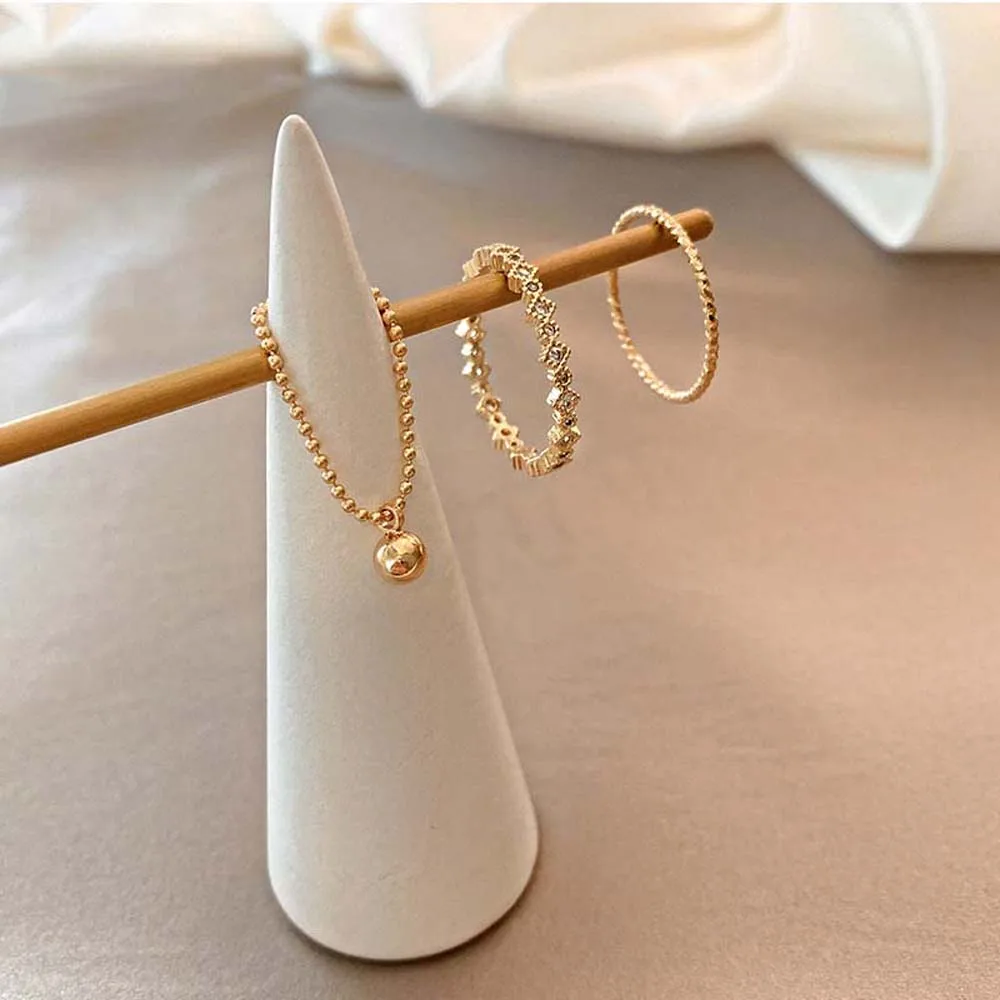 3pcs Korean Fashion Zircon Ring Simple Temperament Small Ball Creative Sense Personality Ring Set