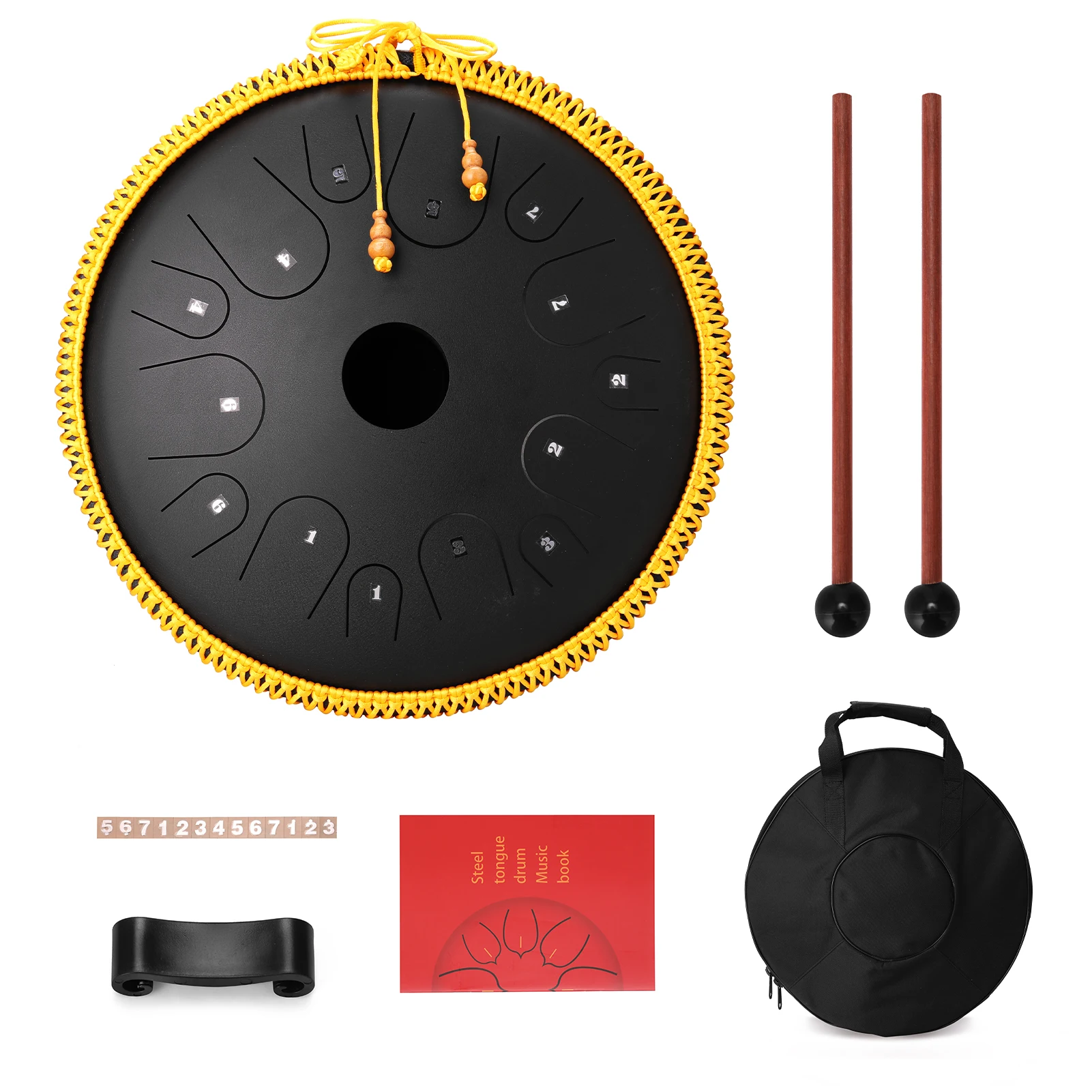 

15 inch 14-Tone Steel Tongue Drum Mini Hand Pan Drums with Drumsticks Percussion Musical Instruments for beginners practice