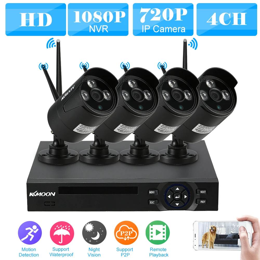 KKMOON NVR Kit 4CH CCTV Системы 4 шт. на открытом воздухе защита от атмосферных воздействий