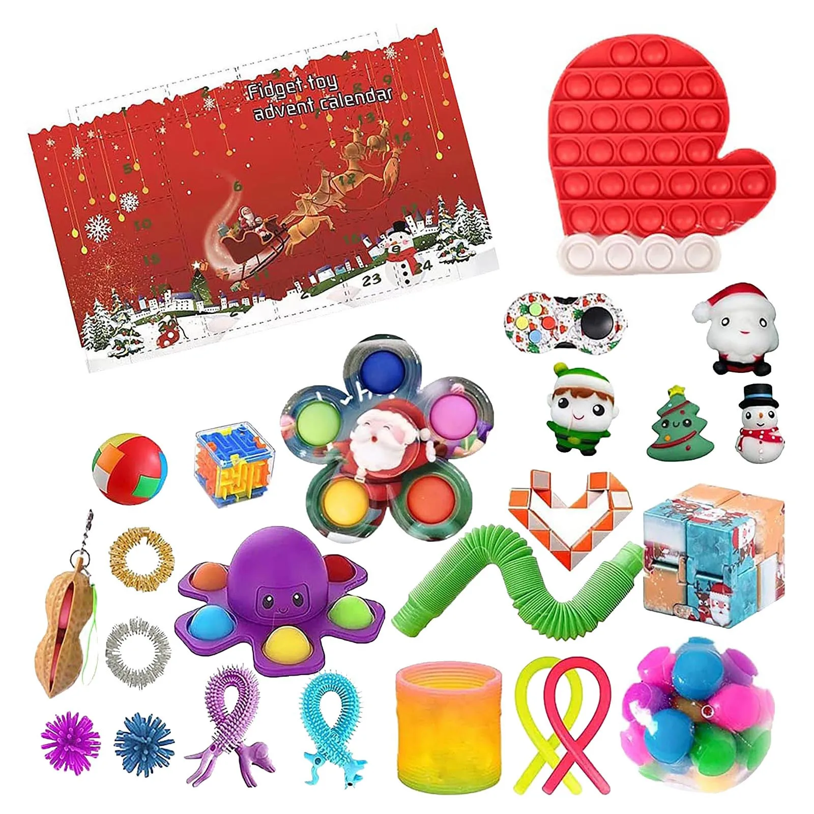 

Hot sale 24 Days Advent Calendar Toys Set Christmas Countdown Calendar Blind Box Push Bubble Sensory Toy Christmas Gift Box