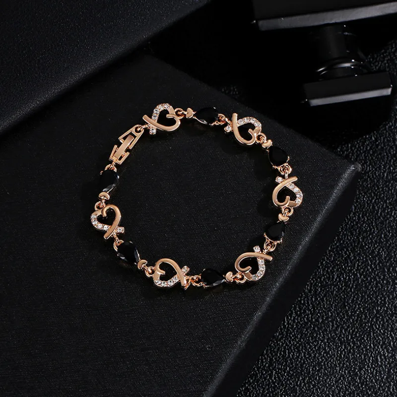 

Wwomen Heart-shaped Hollow Flowers Diamonds Bracelet Vintage Elegant Jewelry Accessories Gift