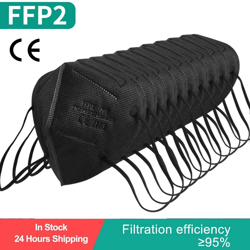 Черные многоразовые маски kn95 ce сертифицированные взрослые ffp2reиспользуемые fp2 KN95