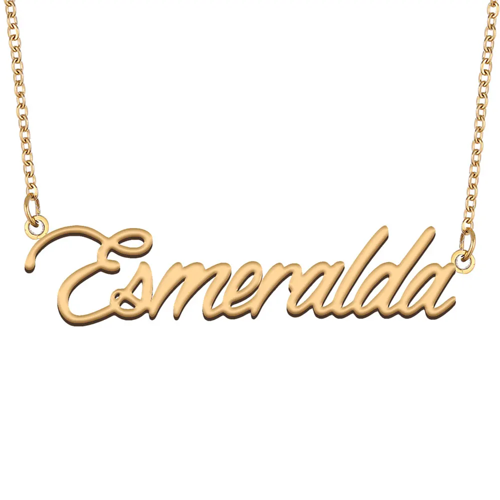 

Esmeralda Nameplate Necklace for Women Stainless Steel Jewelry Gold Plated Name Chain Pendant Femme Mothers Girlfriend Gift