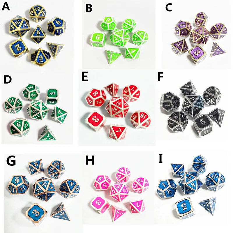 Набор игральных костей Dungeons & Dragons Outlet New Font, 7 штук/набор, инновационные кости RPG D&D из сплава металла, многоцветный гейминг инструмент для азартных игр.