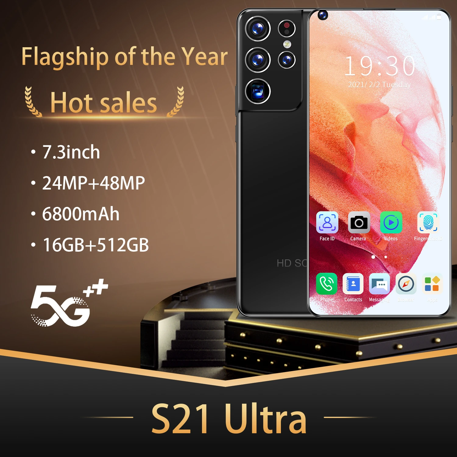 

2021 Global Version S21 Ultra Smartphone 7.3Inch 16+512GB Android 10 6800mAh Dual SIM Dual Standby Support Face ID 5G CellPhone