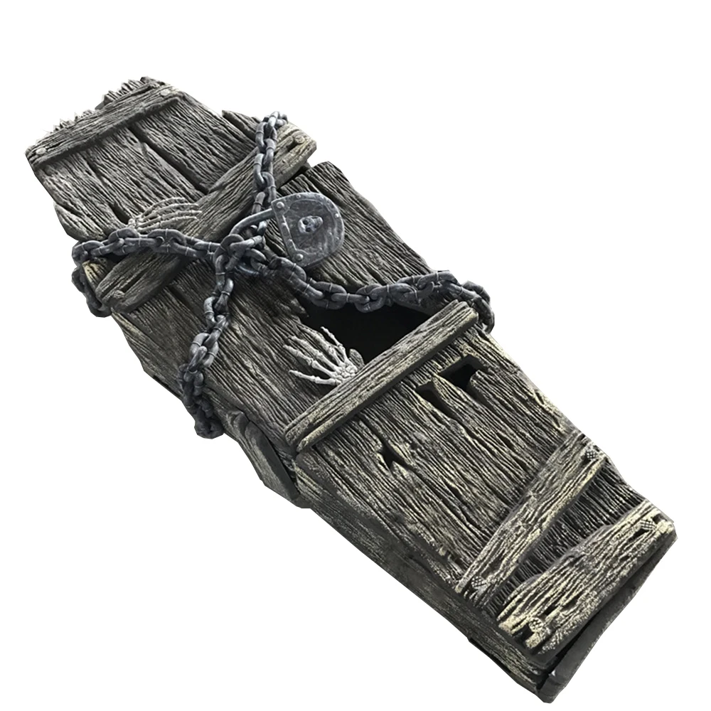 Ata&uacute;d de espuma de Horror de temporada para fiesta de Halloween, accesorios de espuma con cadena de pl&aacute;stico y cerradura para decoraci&oacute;n de Halloween, oto&ntilde;o-4