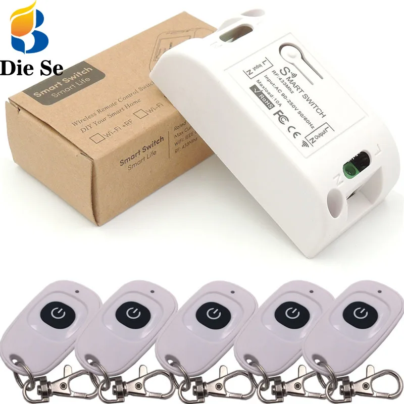 DieSe Универсальный беспроводной пульт дистанционного управления 433 МГц AC 220 В 10A 1CH RF релейный приемник и передатчик Smart Lighting Control ler DIY