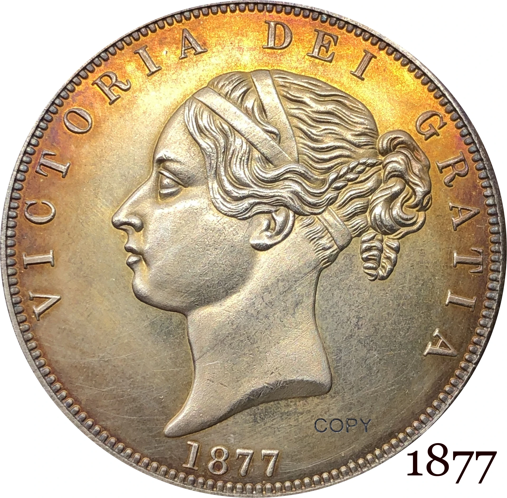 Untied Kingdom 1877  ½ Half Crown Copy Coin Victoria Cupronickel Silver Plated Young Head Replica