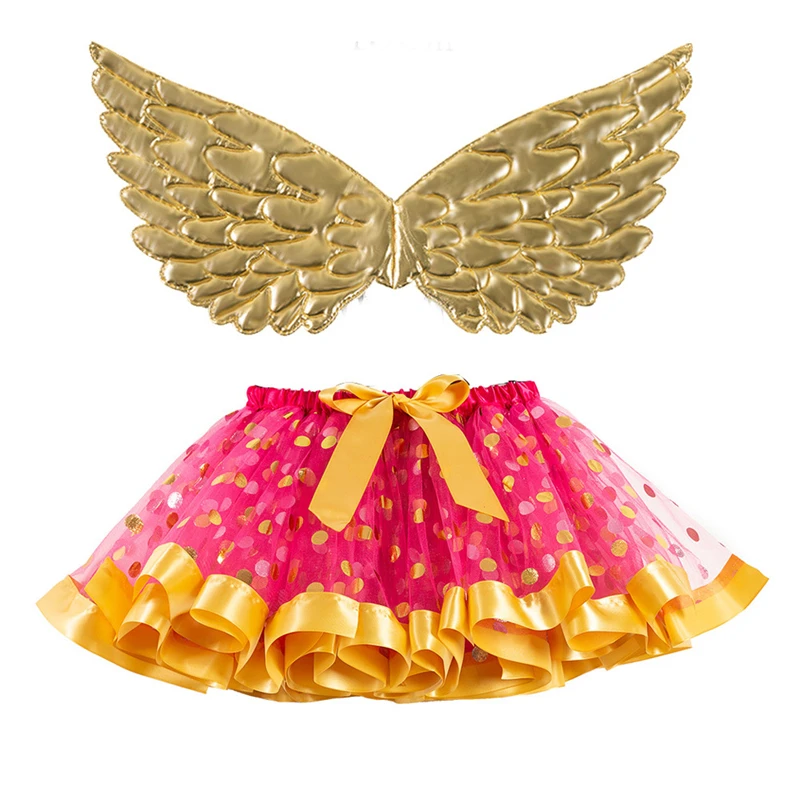 Фото Детская юбка-пачка в горошек с золотыми крыльями | одежда и обувь