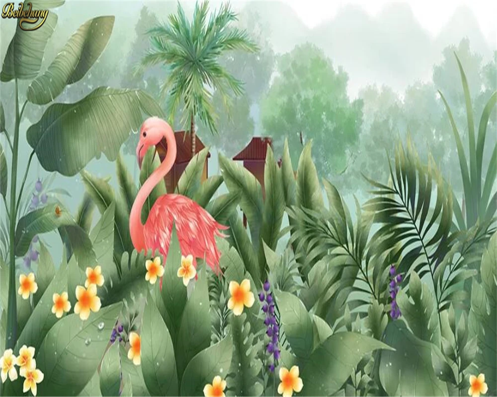 beibehang Custom 3d wallpaper mural medieval hand-painted tropical rainforest flowers and birds background wall papel de parede |