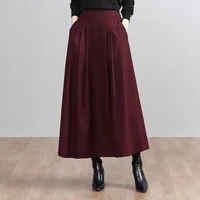 tiyihailey free shipping 2021 new long maxi elastic high waist women skirts with pockets winter wool brown black high quality