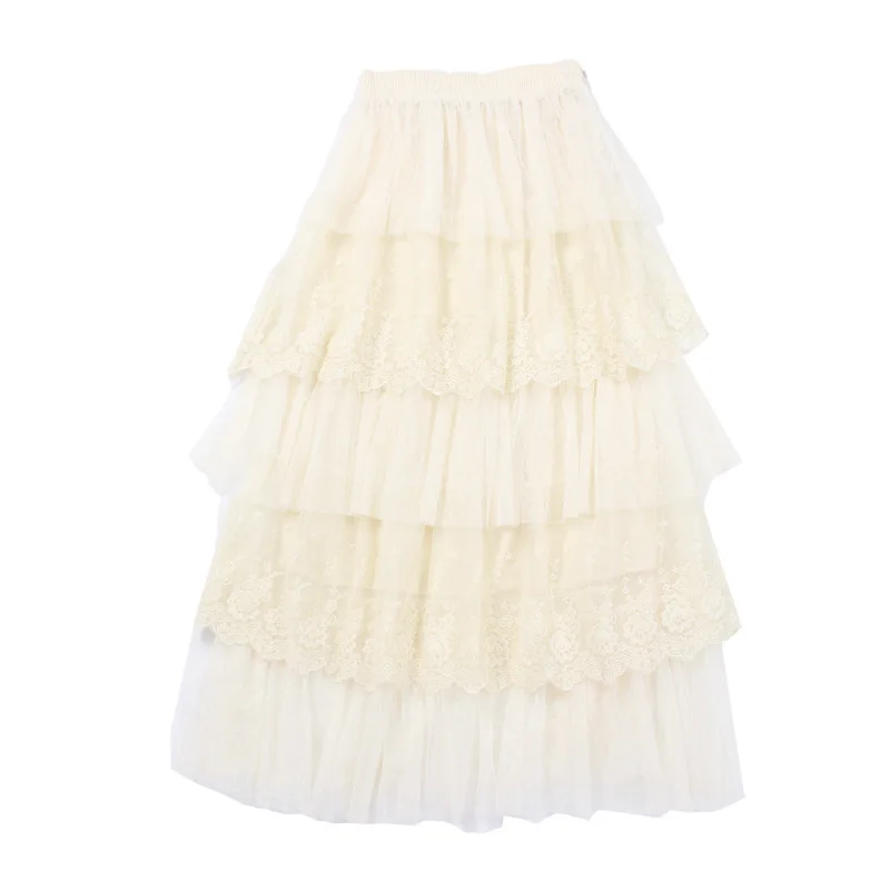 

LANMREM 2021 New Arrivals Autumn New Wave Multi-layer Mesh Romantic Fairy Big Swing Skirt For Women Fashion Casual 2T1543