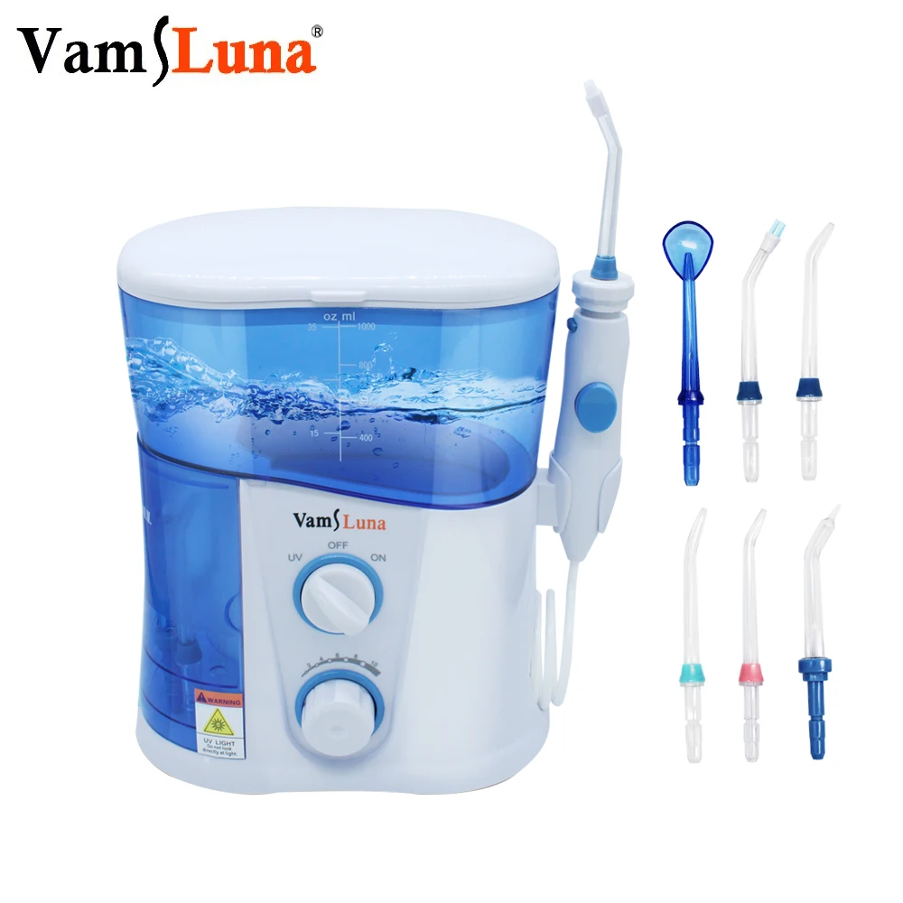 

VamsLuna Water Flosser - O.two.O Dental Oral Irrigator Spa With 1000ML Tank And UV Disinfection For 7 Nozzles With Spain Manual