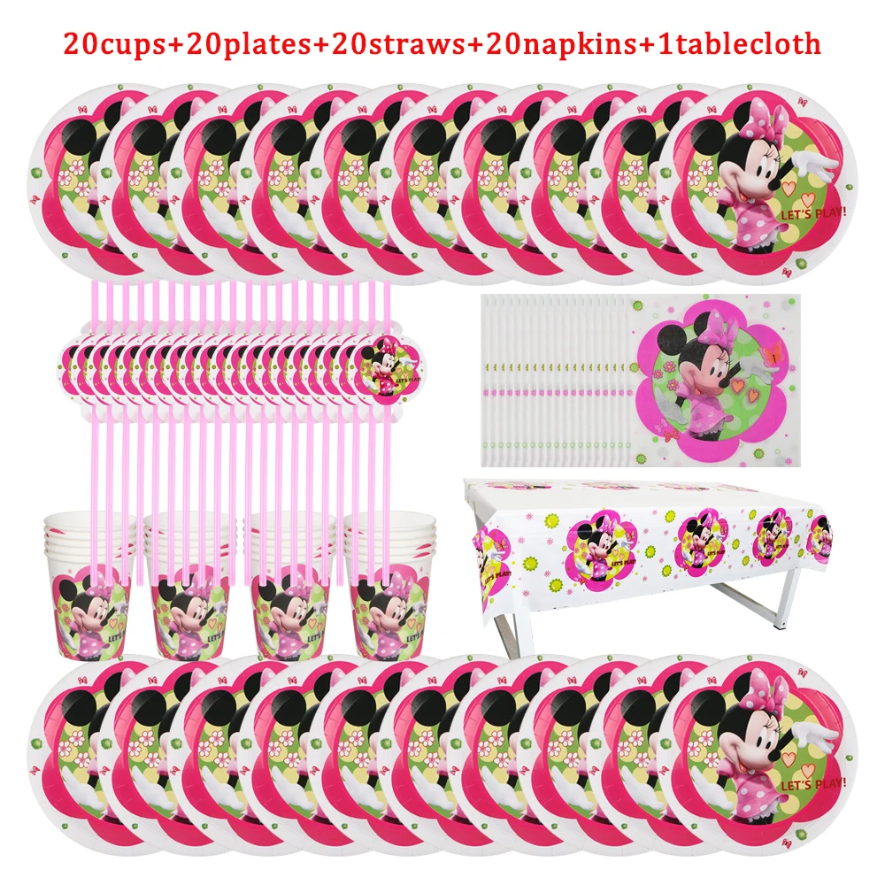 

Minnie Mouse Cartoon Animal Birthday Party Decorations Balloon Baby Shower Red Theme Disposable Tableware Suit Child's Favorite