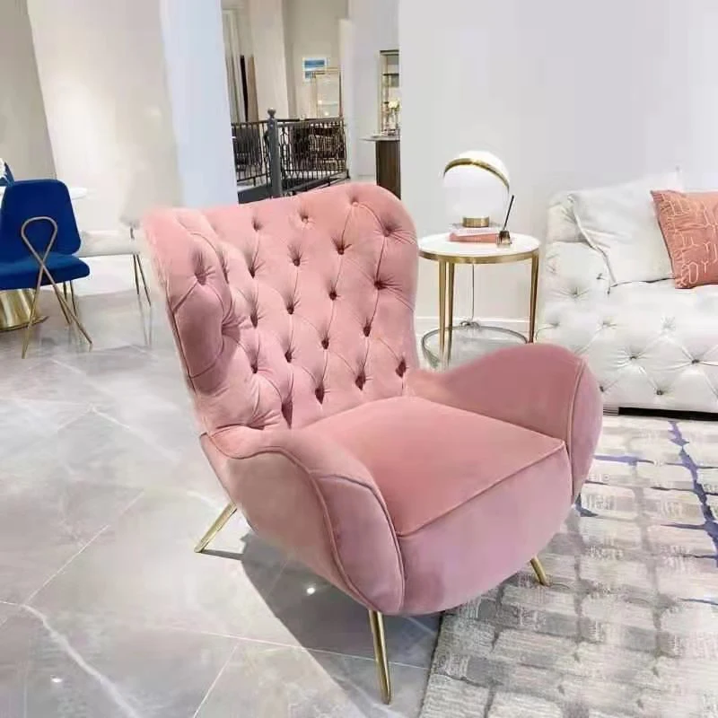 

Customizable Light Luxury High Back Pink Single-Seat Sofa Chair Living Room Balcony Wingback Chair Stainless Steel Soft