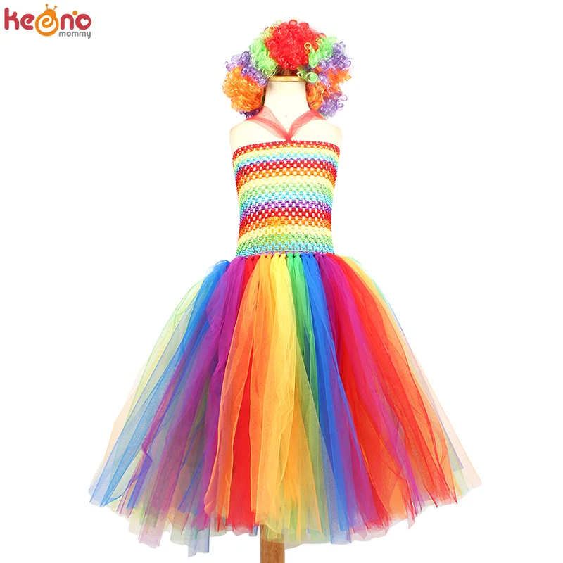 Платье пачка для девочек радужного цирка клоуна Детский костюм хэллоуивечерние