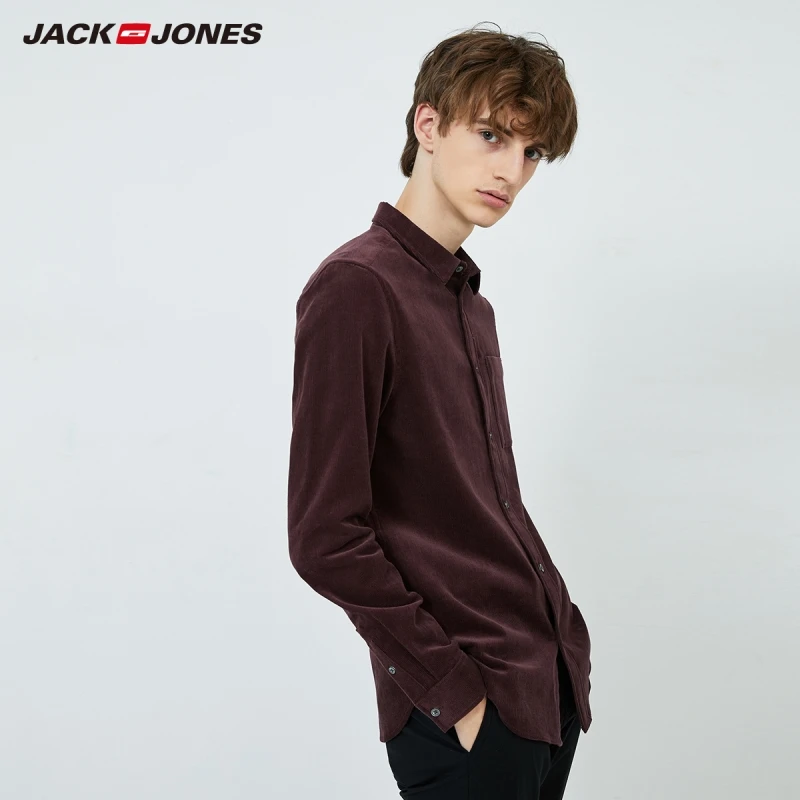 Мужская приталенная рубашка JackJones винтажная из 100% хлопка с длинными рукавами