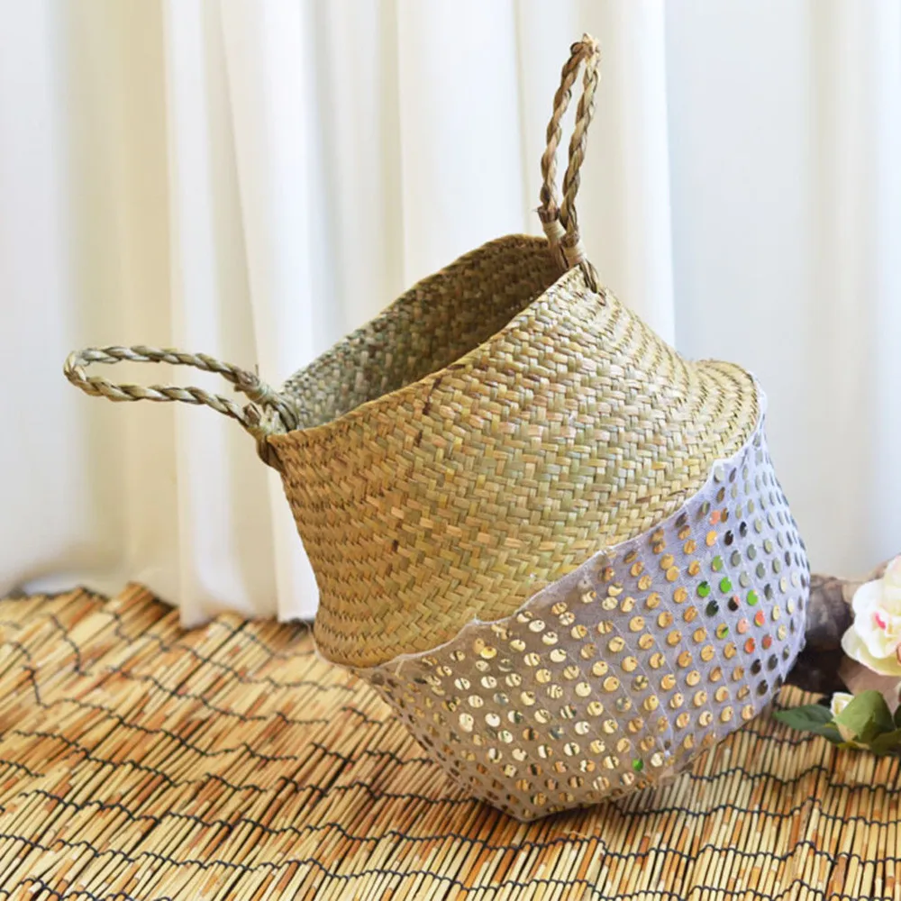 Seagrass Wicker Basket Flower Pot Folding Basket Dirty Basket Storage Decoration Home& Garden Wholesale& Drop Shipping