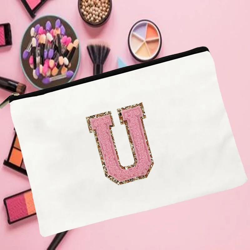 

Women pink Letter U Printed Make up bag Fashion Women Cosmetics Organizer Bag for Travel Colorful Storage Bag for Lady Bag