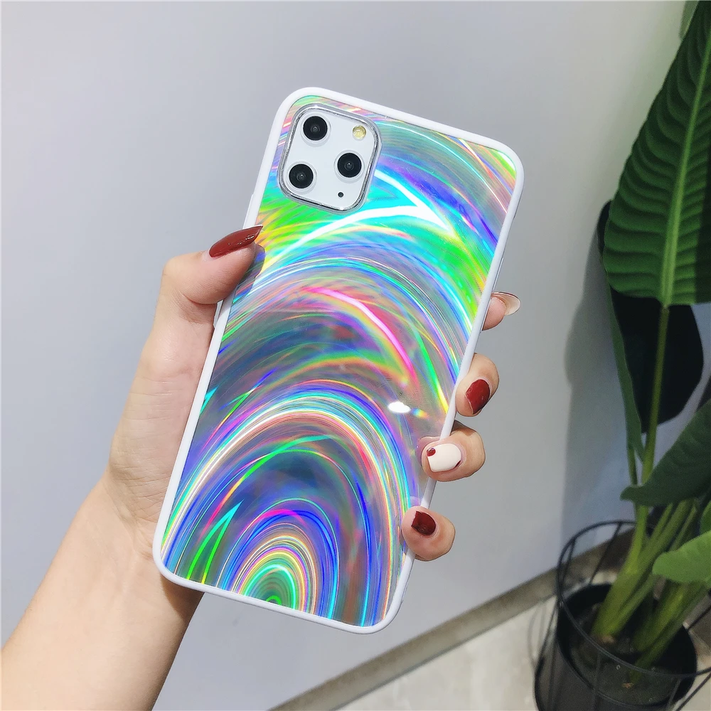 Роскошный 3D чехол для телефона Aurora Laser Rainbow iPhone 12 11 Pro Max XS X XR 6 6S 7 8 Plus SE зеркальный