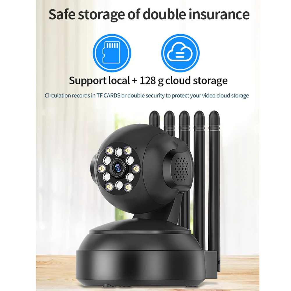 

HD Wireless Wifi Network Surveillance Camera Five-Antenna Black Shaking Head Machine Mobile Phone Remote Real-Time Auto Tracking