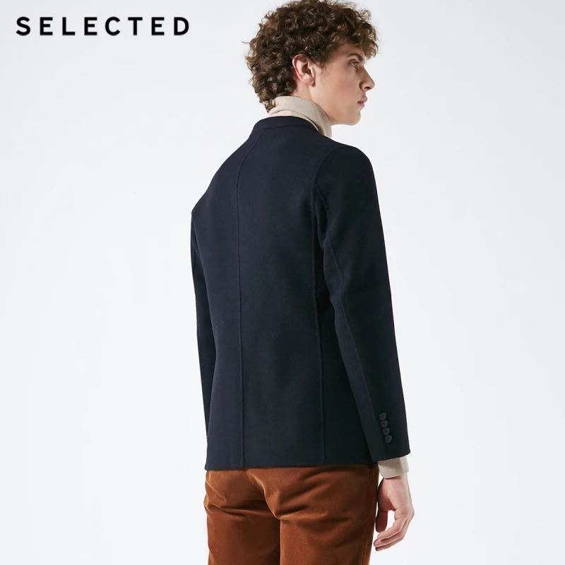 Выбранный мужской шерстяной сплошной цвет Slim-Fit Блейзер Бизнес случайный патч карман одежда S | 418408507