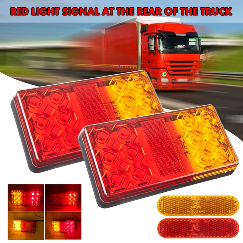 

4pcs Tail light 12V 10 LED Stop Indicator Submersible Rear Tail Brake Light Waterproof Lorry Fog Signal Caution Lamp