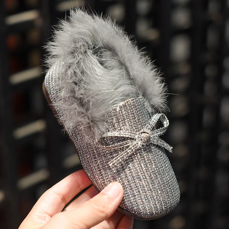 Scsech/зимние детские ботинки на меху с блестками утепленные кожаные зимние детский