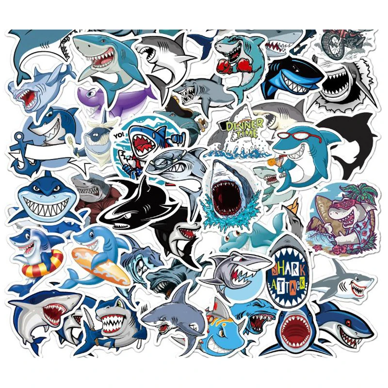 

50Pcs Cute Animal Shark Stickers Laptop Skateboard Luggage Motorcycle Phone Guitar Stickers Toys