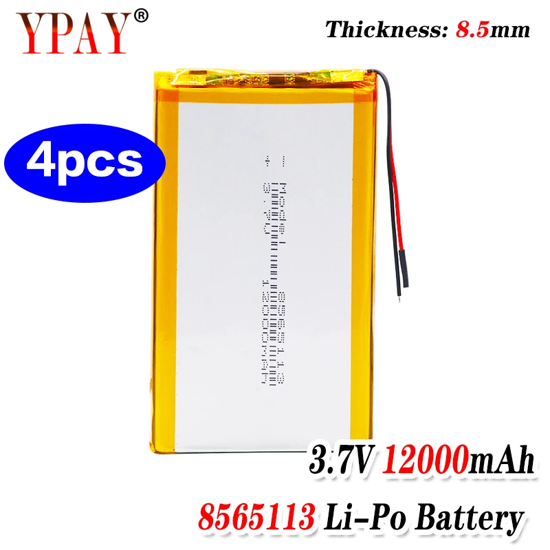 4 шт 3 7 V 12000mAh литий полимерный Батарея 8565113 с PCM для планшетных ПК DVD GPS медицинский