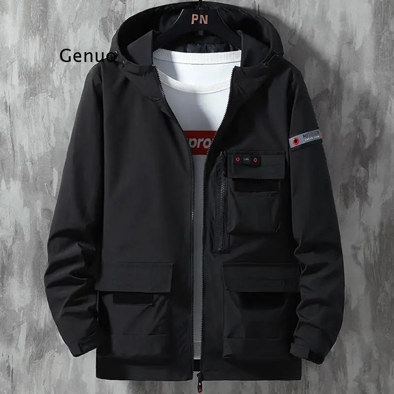 Ветровка мужская с капюшоном куртка на молнии много карманов повседневная