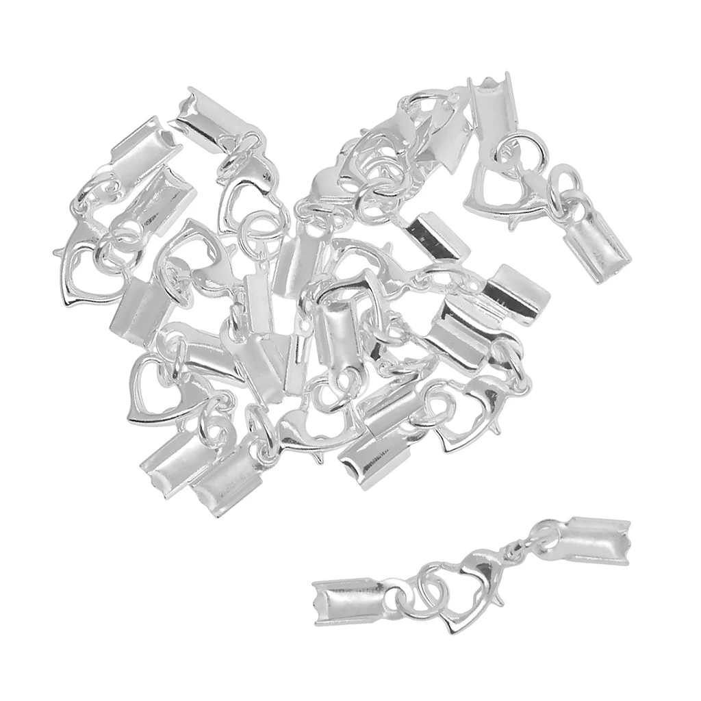 

12 Sets Crimp Cord Ends Caps With Lobster Hook Jewelry Making Clasp Findings