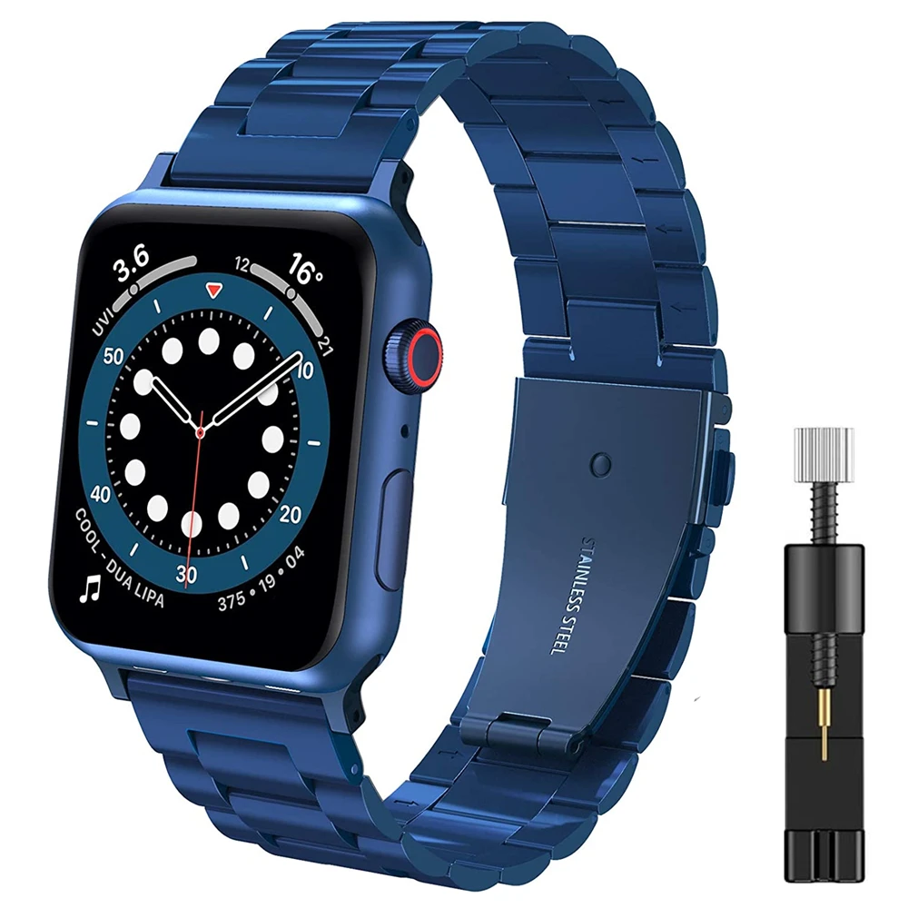 

for iWatch 45mm Stainless Steel Strap 38mm 40mm 42mm 44mm Metal Bracelet Wristband for Apple Watch Series 7/6/5/4/3/2/1/SE Blue