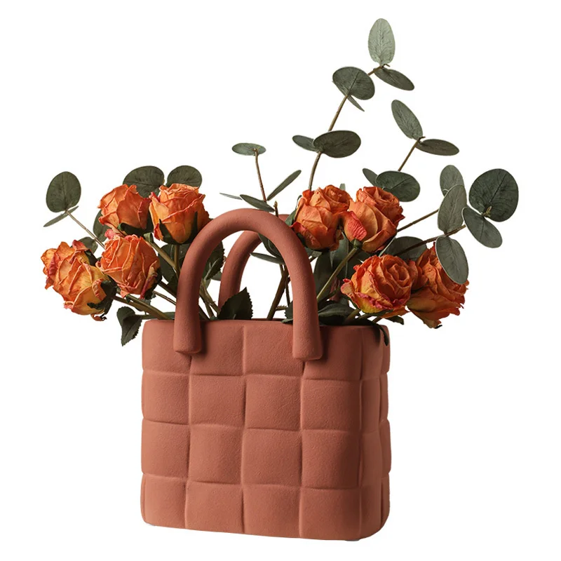

Nordic Creative Handbag Vase Morandi Ceramic Flower Living Room Home Model Room Decoration Flower Arrangement Container